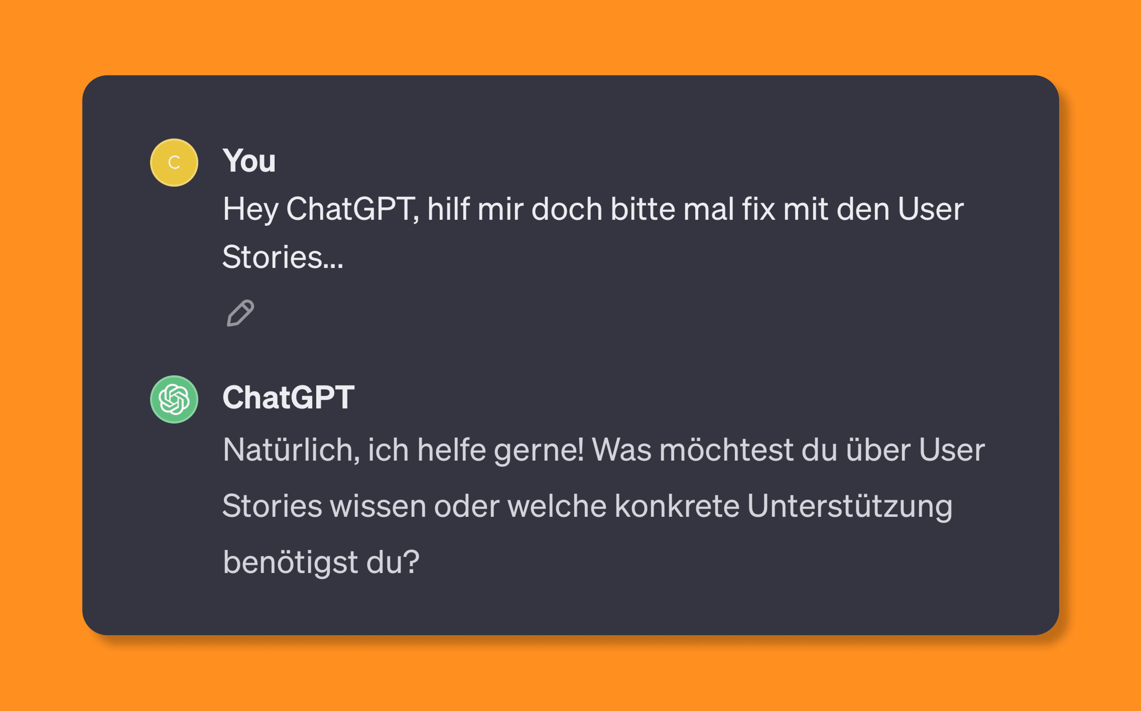 Bild mit ChatGPT Konversation zu User Stories
